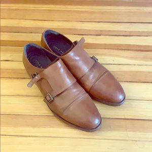 COLE HAAN Grandos brown leather monk strap shoes.